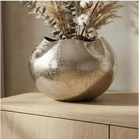 FINEBUY Tischvase FB77635 Vase Dekovase 30cm Aluminium Silber Blumenvase Wohndeko Rund (Stilvolle Vase mit moderner Struktur), Dekoratives Highlight für deinen Wohnbereich