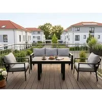 MeXo Gartenlounge-Set Aluminium 5-6 Personen, (Wetterfestes Gartenmöbel Set, mit Dicken Kissen & Großem Esstisch, 4-tlg., Belastbarkeit pro Sitzplatz 140kg), Gemütliche Sitzgruppe für Terrasse, Balkon & Garten