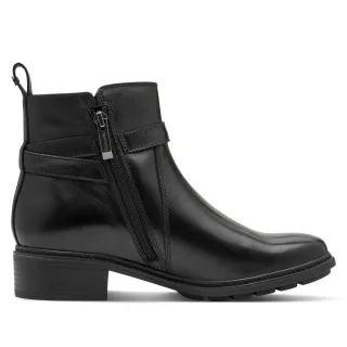 Tamaris Damen Biker-Stiefeletten aus schwarzem Leder mit Schnalle und Reißverschluss