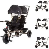 Babyshoppen Dreirad Geschwisterdreirad Tricycle Hip Hop, Schiebegriff, Sitze 360° drehbar, Gurte