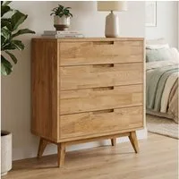 skølm Kommode Floki mit Schubladen aus Massivholz Eiche (natur geölt), hochwertiges Sideboard, mit Fußrahmen, Kommodenschrank 80x40x90 cm