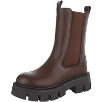 Ital-Design Trendige Chelsea Boots mit markanter Sohle für Damen Plateaustiefelette (90152881) Blockabsatz Stiefeletten in Braun