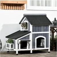 PawHut Tierhöhle Kleintierhaus, aus Tannenholz, Erhöhtes Design, Grau, für Außenbereich, Grau
