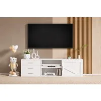 HOMAVO Lowboard TVG1 mit 3 Schubladen & Schiebetür, 160 - 180 cm (FSC®, viel Stauraum, pflegeleicht), Bodenstehendes TV-Lowboard mit Stauraum