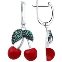 Secretforyou Ohrhänger-Set Ohrringe Hänger 925 Silber Kirsche Emaille Zirkon Echtschmuck, 925 Sterling Silber