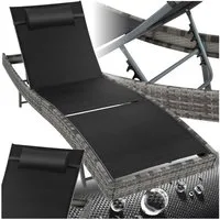 tectake Gartenliege Rattan Sonnenliege, abnehmbares Kopfkissen, 69 x 211 x 41 - 94 cm, Balkonliege Moana, 1 St., für Außen in Grau meliert, widerstandsfähig und UV-beständig, luftdurchlässig, verstellbar