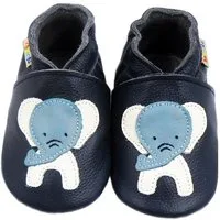 Yalion Yalion Leder-Krabbelschuhe Elefant Dunkelblau – Weiche Lauflernschuhe Krabbelschuh