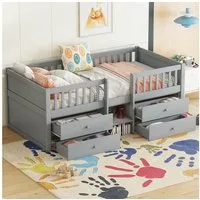 Flieks Hochbett Halbhohes Bett Kinderbett 90x200cm mit 4 Schubladen und Leiter