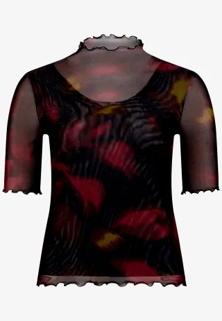 zero - Mesh-Shirt mit Blumen black/dark red - Gr. - 36