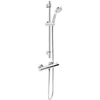 CORNAT Duschsystem "Fit" - verchromt - Mit Thermostatarmatur - Variabler Bohrlochabstand, Höhe 69,6 cm, 3 Strahlart(en), 3 Strahlarten: Normal-, Soft-, Massagestrahl - Anti-Kalk