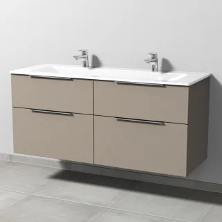 Sanipa 3way Glas-Set Glas-Doppelwaschtisch und Unterbau mit 4 Auszügen, Sandgrau-Matt UF20867