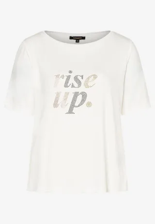 MORE & MORE - T-Shirt mit Steinchen-Schrift beige - Gr. - 36