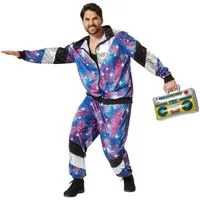 dressforfun Kostüm Retro-Trainingsanzug/80er-/90er-Jahre-Disco-Jogginganzug, Gr. XL, in der Farbe blau, Glänzende Jacke und Hose im Retro-Stil, Fasching