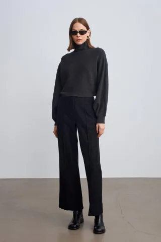 Damen High-Waist Weitbeinige Faux-Lederhosen