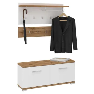 CARO-Möbel Garderobenset, Eiche Wotan, Weiß, Holzwerkstoff, Mode, 90x60x34 cm, Garderobe, Garderobenleisten & Garderobenhaken