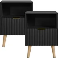 en.casa Nachttisch (Set, 2-St), »Nand« 1 Schublade 1 offenes Fach 55x40x30 cm Holzbeine Schwarz