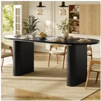 Flieks Esstisch (verstellbare Länge 120-160/T80/H75,5 cm, 1-St., 1 Tisch), ausziehbarer Küchentisch ovaler Schreibtisch Bürotisch Schwarz