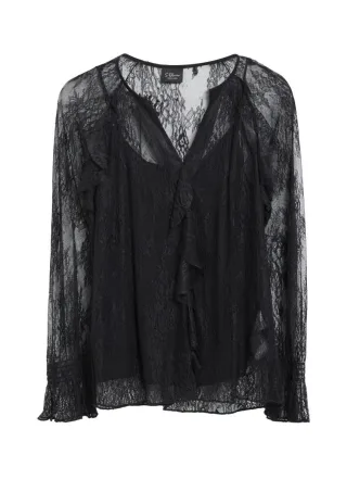 s.Oliver BLACK LABEL - Spitzenbluse mit Volants schwarz - Gr. - 44