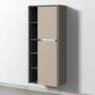 Sanipa Twiga Stauraumschrank mit LED-Beleuchtung, 2 Türen und offenen Fächern, Sandgrau-Matt, SY1156 SY11567