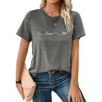 PYLIKE Kurzarmbluse Damen bequemes Sommer Kurzarmbluse Locker Liebe Print-Shirt