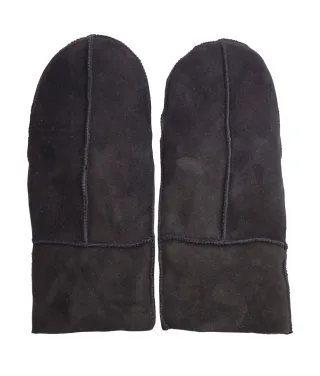 Damen-Fäustlinge aus echtem Wildleder und echtem Schaffell, warme Handschuhe, schwarz