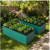 BBWL Hochbeet 2er Set 190x90x64 cm Wetterfestes Gartenbeet mit Offener Boden, Metall Hochbeet Rostfrei für Gemüse Kräuter Blumen Terrasse