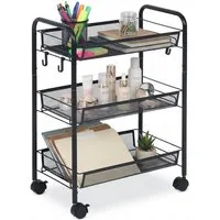relaxdays Servierwagen Rollwagen Mesh mit mehreren Ebenen, (5 St), schwarz, 3 Ablagen