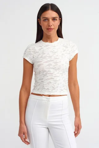 Damen Strukturiertes Crop-T-Shirt mit Ausschnittdetails