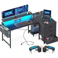 ODK Eckschreibtisch ODK Eckschreibtisch mit 4 Schubladen, Steckdosen & USB-Anschluss