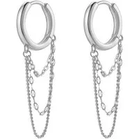 Hey Happiness Paar Ohrhänger Dreifache Kette & Creole, Moderne Damen Creolen 925 Silber, vergoldet
