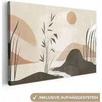 OneMillionCanvasses® Leinwandbild Japandi - Landschaft - Beige, Fotodruck (1 St), Leinwand Bilder Klein, Wand Dekoration Aesthetic 30x20 cm
