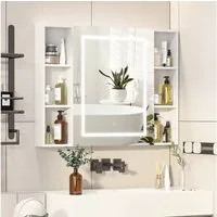 radelldar Badezimmerspiegelschrank mit LED-Beleuchtung & offenen Regalen, 100x76x13,5 cm, Weiß (1-St) Spiegelschrank mit Stauraum, 3 Farben, Dimmbar