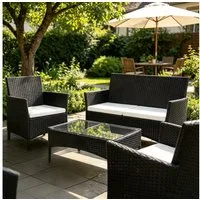 LEADZM Gartenlounge-Set 4-tlg Gartenlounge-Set, 2 Gartenstuhl, 1 Sofa, 1 Gartentisch, Gartenlounge