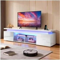 oyajia Lowboard TV-Schrank, Fernsehschrank mit RGB-LED und Steckdosen (für Fernseher bis 75 Zoll), TV-Schrank mit Mit 2 Türen, Regalen und viel Stauraum, 185x35x49cm