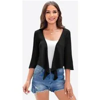 Imily Bela Bolero Damen Shrug Stricken 3/4-Ärmel Bindegürtel Knoten Sweater (Packung, 1-tlg., 1per-Pack) gehäkelt in Unifarbe