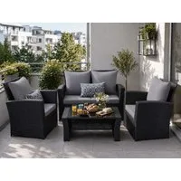 MeXo Gartenlounge-Set Gartenmöbel-Set Sitzgruppe, (Lounge-Set für 4 Personen, 4-tlg., 2-Sitzer Sofa, 2 Sesseln & Stauraum-Tisch), wetterfest, frei kombinierbar