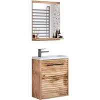welltime Badmöbel-Set Canada, (Komplett-Set, 2-St., Fronten mit Wellenstruktur), Badmöbel mit Soft-Close, Gästebad Waschtisch mit Becken und Spiegel