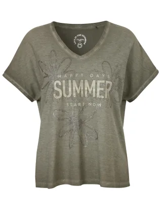 VIA APPIA DUE - T-Shirt V-Ausschnitt 1/2 Arm Motiv khaki multicolor - Gr. - 50