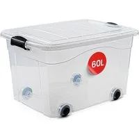 KONZEPT Aufbewahrungsbox Kunststoffbox mit Deckel 60L Transparent Stapelbox mit Rollen, für Kleidung, Bettwäsche, Spielsachen, Küchenutensilien