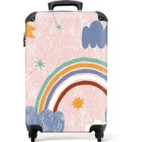 NoBoringSuitcases.com© Kinderkoffer Weltraum - Regenbogen - Sterne - Zeichnung - Mädchen 55x35x20cm, 4 Rollen, Handgepäck-Koffer, Kinderkoffer, Reisekoffer Mädchen