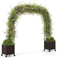 COSTWAY Blumenkasten, Rosenbogen mit 2 Pflanzkästen, auf Rollen, 202cm hoch
