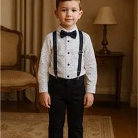 Lorey Medtec Anzug 4-teilig Jungen Outfit, Schwarz-Weiß, Set: Hemd + Hose + Fliege + Hosenträger