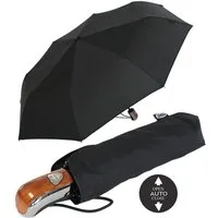 iX-brella Taschenregenschirm First Class - mit Auf-Zu-Automatik, Griff in Holz-Chrom-Optik
