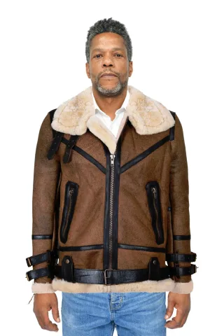 Herren Braune Vintage Pilot B3 Schaffelljacke - KNOXVILLE