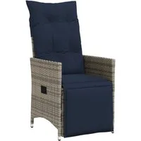 vidaXL Gartenstuhl Gartensessel Verstellbar mit Kissen Grau Poly Rattan (1 St)