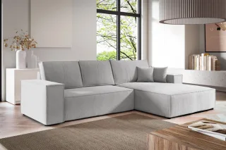 Ecksofa Schlafsofa LEVIO Stoff ARAGON Graubeige Ottomane Rechts