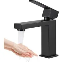 AKKEE Waschtischarmatur Wasserhahn Bad, Waschtischarmatur Schwarz Matt aus Messing Mischbatterie Waschbecken Wasserfall Waschtischarmatur