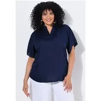 Ulla Popken Hemdbluse Tunika Oversized Stehkragen V-Ausschnitt Halbarm
