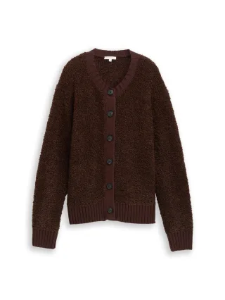 Tom Tailor - Bouclé Cardigan mit Wollanteil dark pecan brown melange - Gr. - S