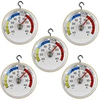 Lantelme Kühlschrankthermometer selbstklebend mit Haken Gefrierschrank Kühlschrank Thermometer Analog, 5-tlg., Wählbar 2 oder 5 Stück, mit Metallhaken und Klebepad, Deutsche Herstellung, Temperaturanzeige + - 40°C